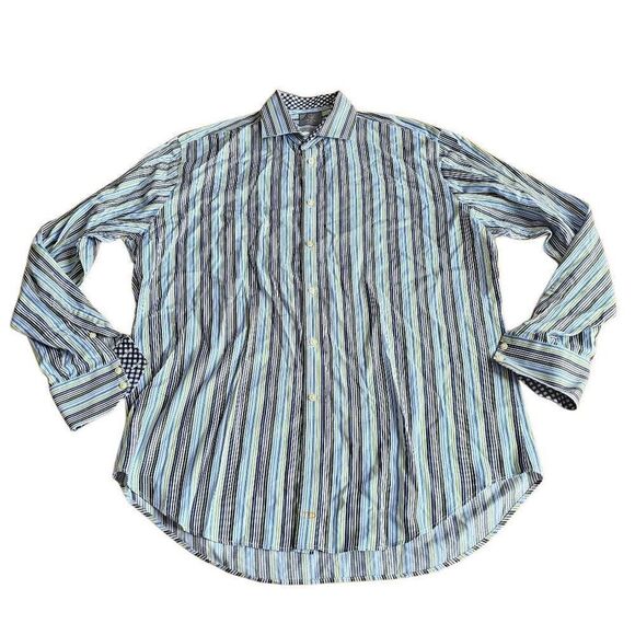 Thomas Dean mens Sz L multicolor striped long sleeve button down shirt - Picture 1 of 5